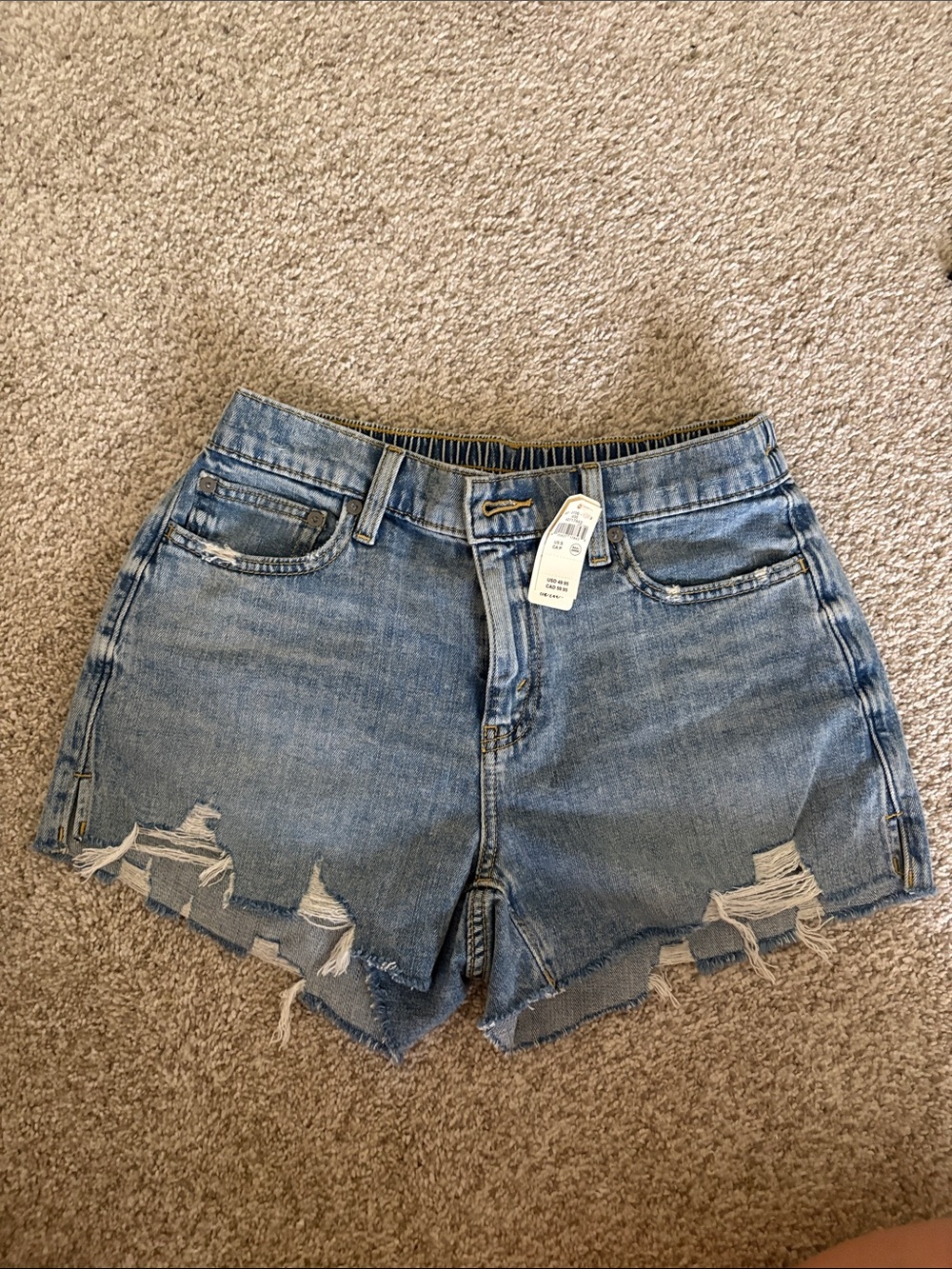 aerie Light Blue High-Rise Distressed Denim Shorts